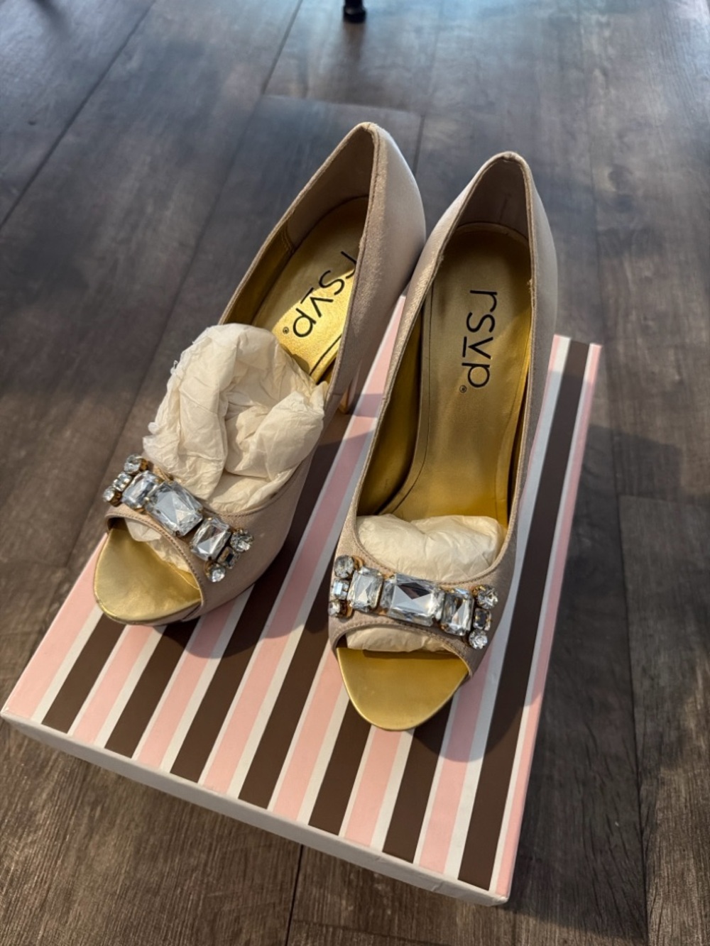 RSVP Blush Crystal Embellished Peep-Toe Heels